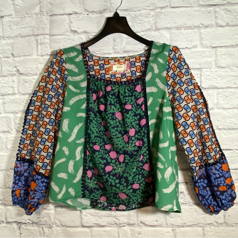 Maeve by Anthropologie Long Sleeve Peasant Colorful Boho Top Size Small